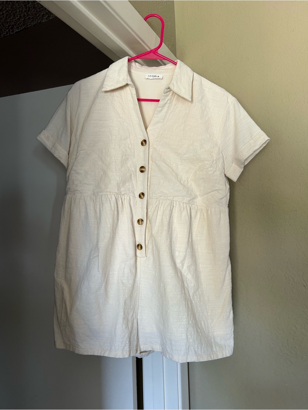 Storia Cream Button Romper with Short Sleeves